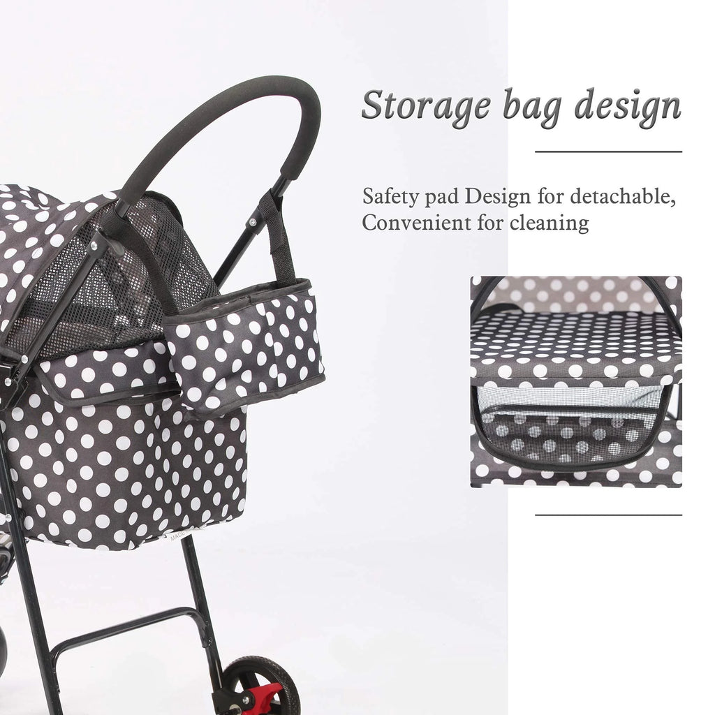 Foldable Pet Travel Stroller for Cats&Dogs, Waterproof Dog Stroller with 4 Wheels for Camping Walking, Black