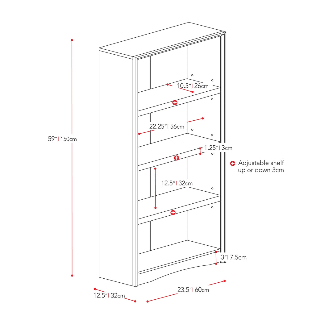 CorLiving Quadra Brown Engineered Wood Tall Adjustable 4 Shelf Vertical Bookcase
