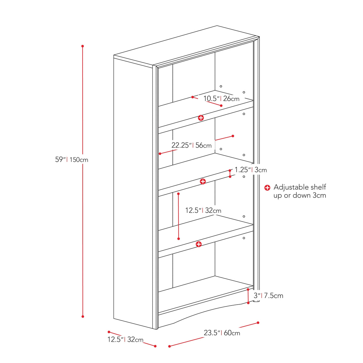 CorLiving Quadra Brown Engineered Wood Tall Adjustable 4 Shelf Vertical Bookcase