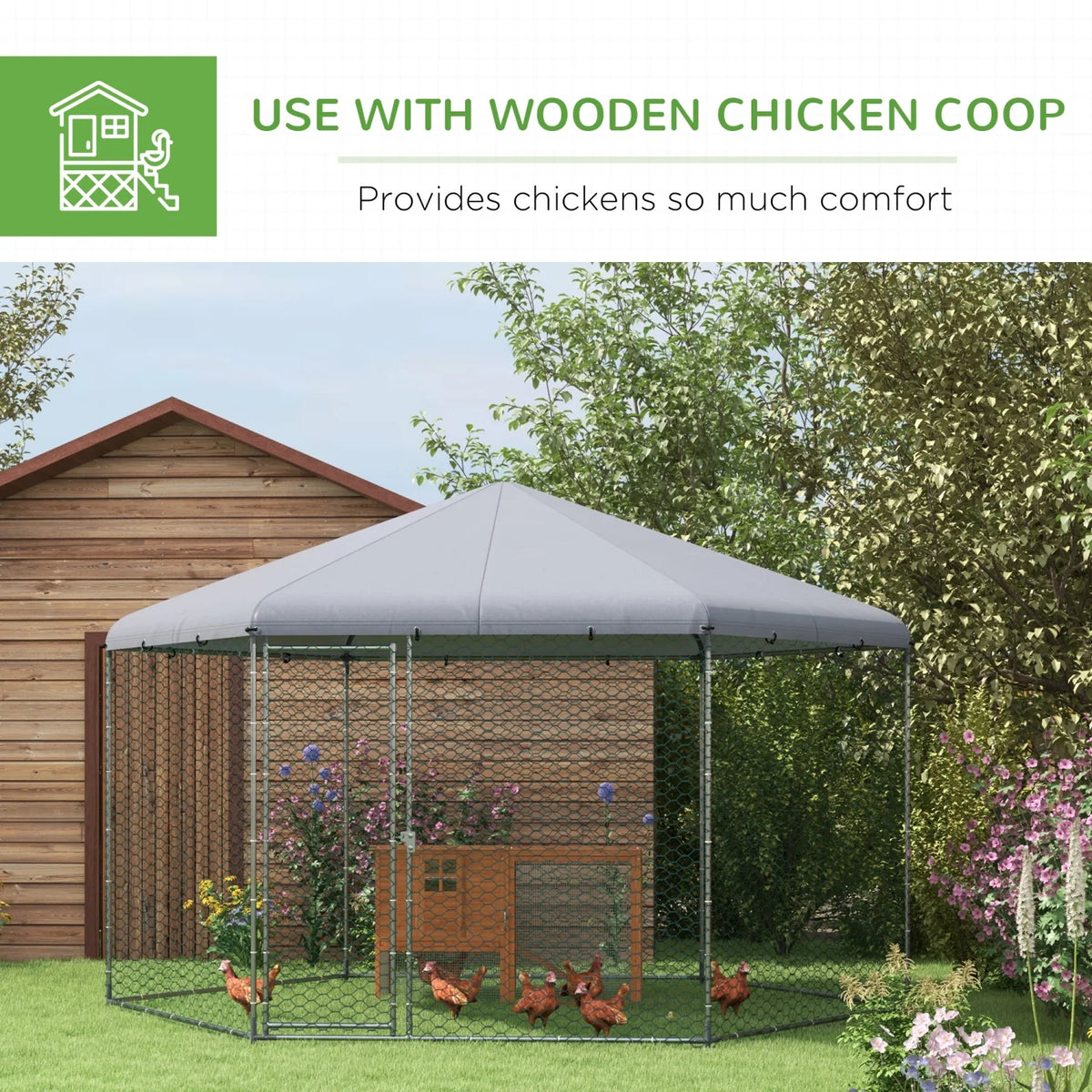GFVCNIO PawHut Large Metal Coop Run for Ducks and Rabbits with Waterproof and Anti-UV Cover Walk-in Poultry Cage Hen House for Outdoor and Yard Farm Use 13' x 11.4' x 8.6'