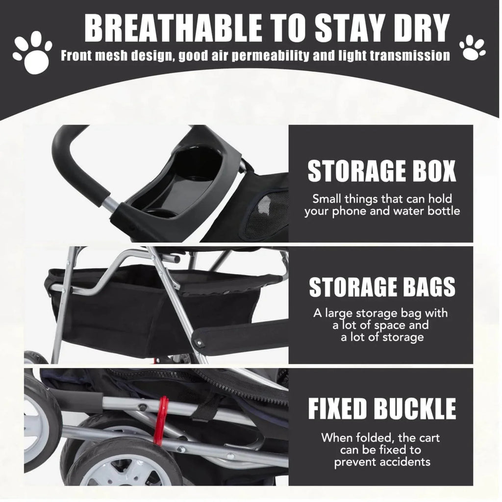 Foldable Dog Stroller Cat Stroller with Storage Basket & Removable Liner, 4 Wheels Pet Stroller .Foldable Carrier Strolling Cart for Dogs Cats, Black