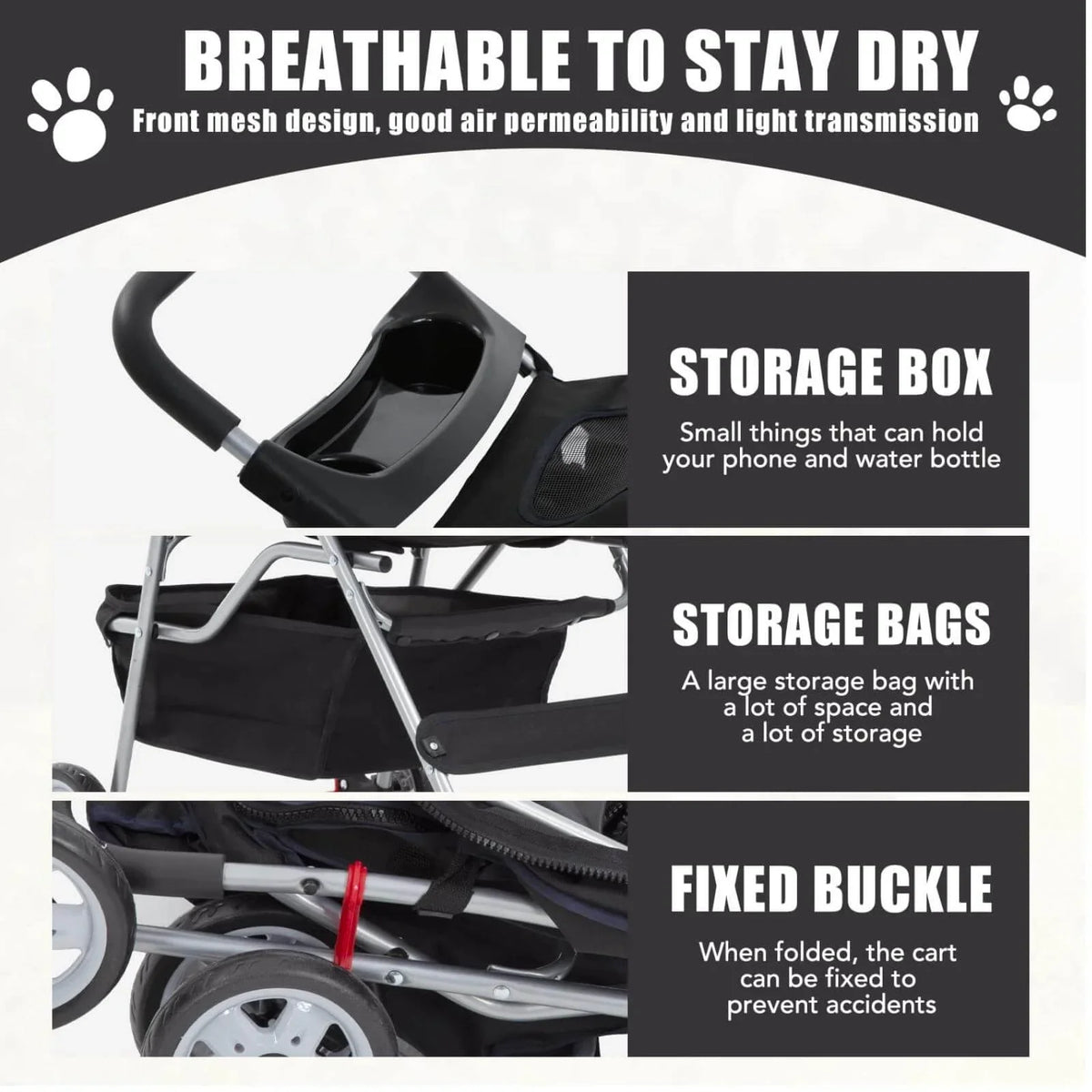 Foldable Dog Stroller Cat Stroller with Storage Basket & Removable Liner, 4 Wheels Pet Stroller .Foldable Carrier Strolling Cart for Dogs Cats, Black