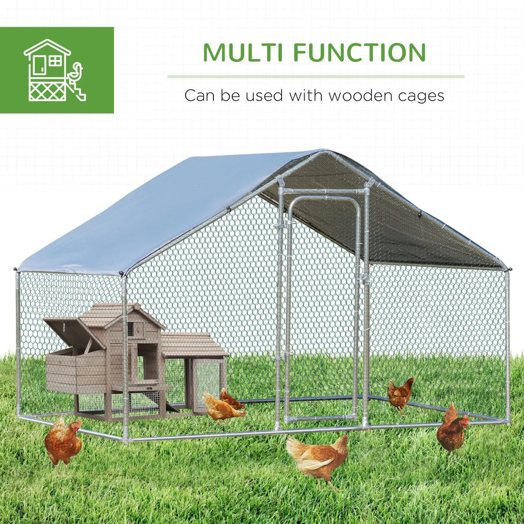 GFVCNIO PawHut Large Coop Metal Run with Waterproof and Anti-UV Cover Spire Shaped Walk-in Fence Cage Hen House for Outdoor and Yard Farm Use 1.26” Tube Diameter 9.8' x 6.6' x 6.4'
