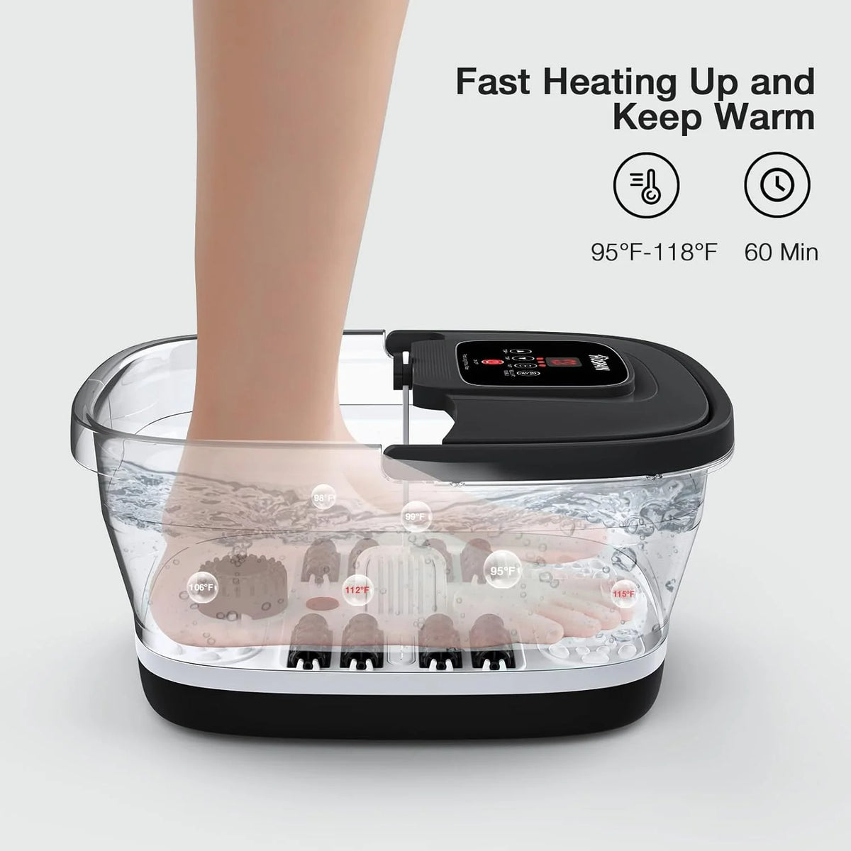 YOZIHAYL Collapsible Foot Spa with Heat Bubble Red Light and Temperature Control Foot Bath Massager with 8 Shiatsu Massage Rollers Pedicure Foot Spa for Relaxation and Stress Relief