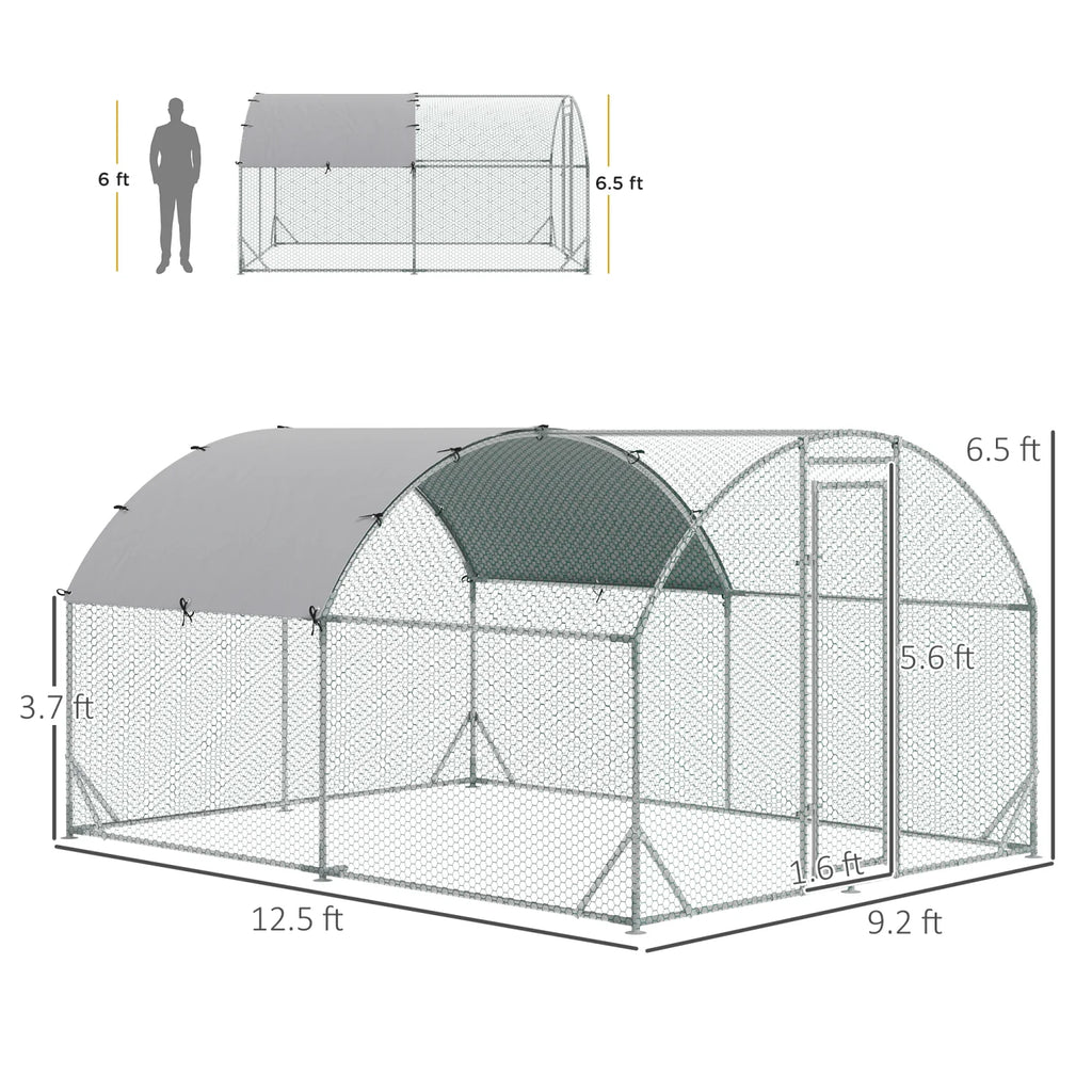GFVCNIO PawHut Large Coop Metal Run with Waterproof and Anti-UV Cover Dome Shaped Walk-in Fence Cage Hen House for Outdoor and Yard Farm Use 1” Tube Diameter 9.2' x 12.5' x 6.5'