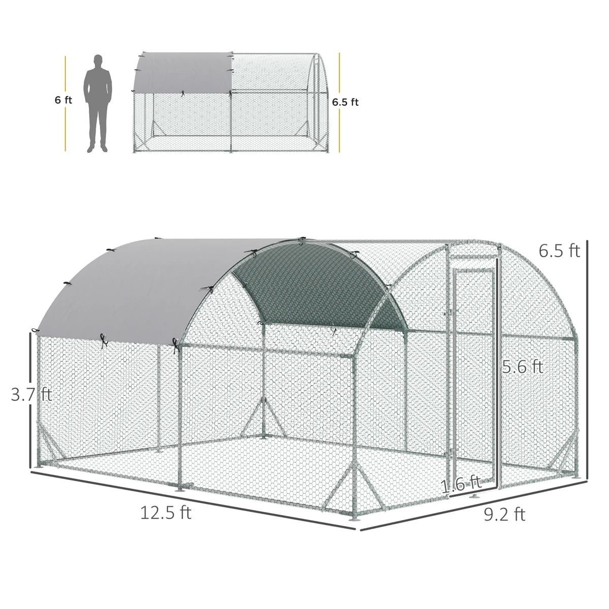 GFVCNIO PawHut Large Coop Metal Run with Waterproof and Anti-UV Cover Dome Shaped Walk-in Fence Cage Hen House for Outdoor and Yard Farm Use 1” Tube Diameter 9.2' x 12.5' x 6.5'