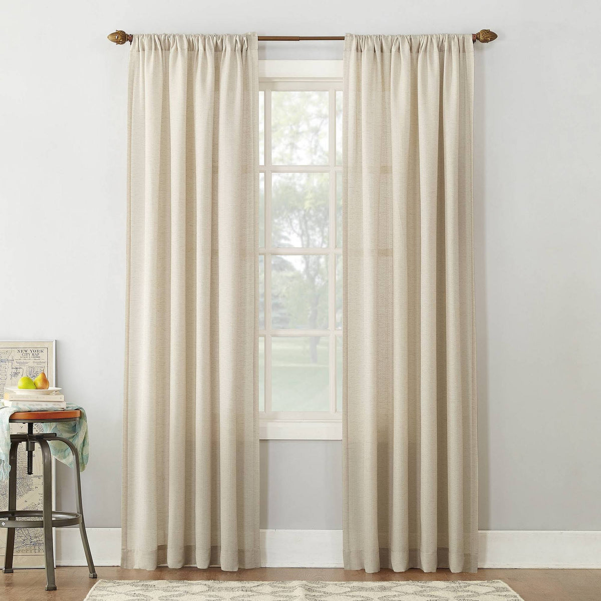 No. 918 Amalfi 54" x 63" Linen Blend Textured Sheer Rod Pocket Curtain Panel, Ivory