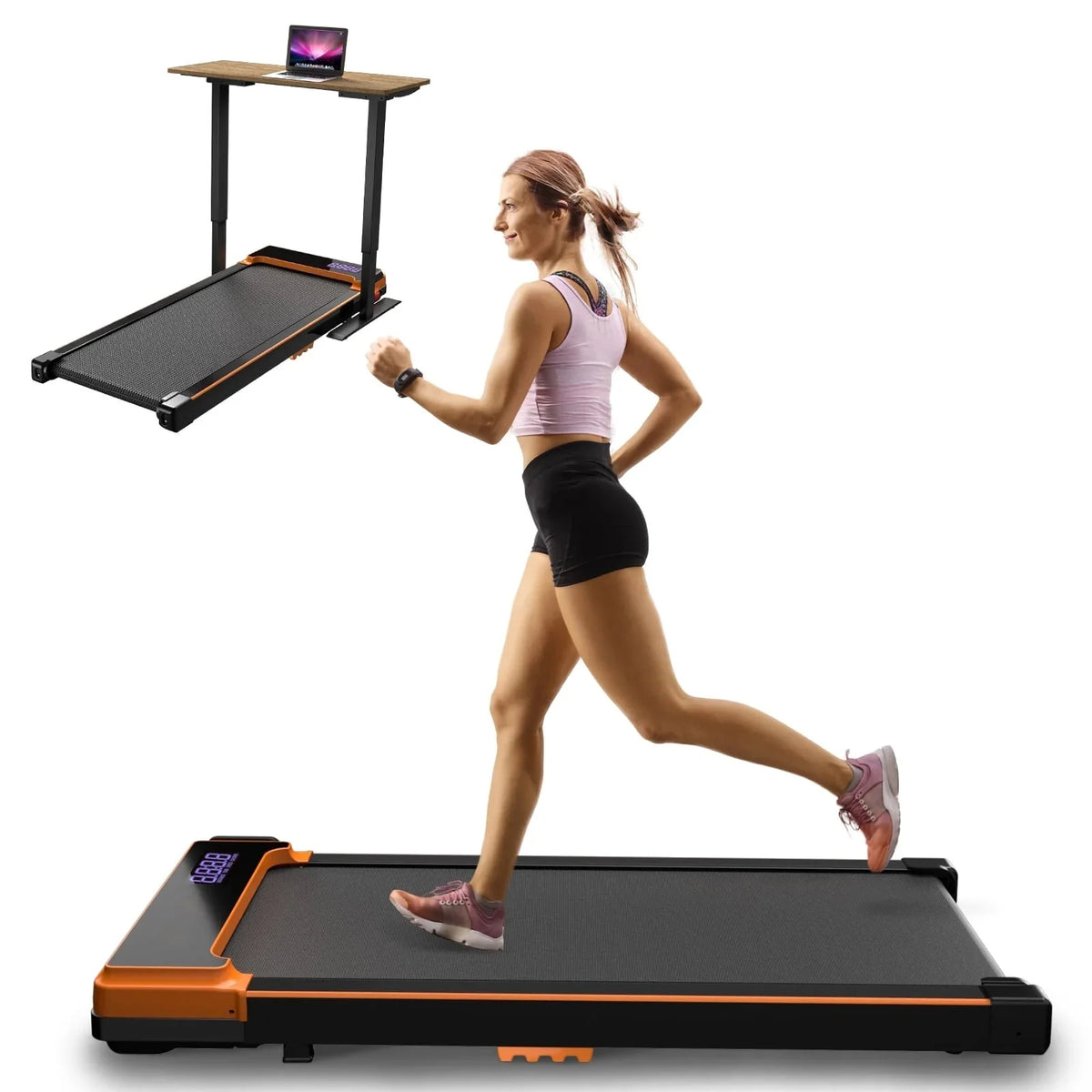 CoolHut Walking Pad Under Desk, 2 in 1 Portable Folding Treadmill for Walking, Running and Home Office Use, 2.5HP Low-Noise Motor, LED Display, and Remote Control, Black