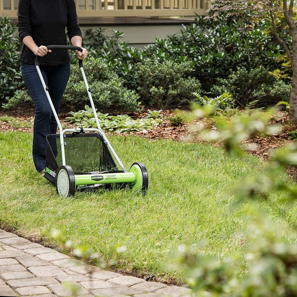 Greenworks 16-Inch Reel Lawn Mower with Grass Catcher 25052 .Black/Green . 47"D x 22"W x 29.75"H💝 Last Day For Clearance