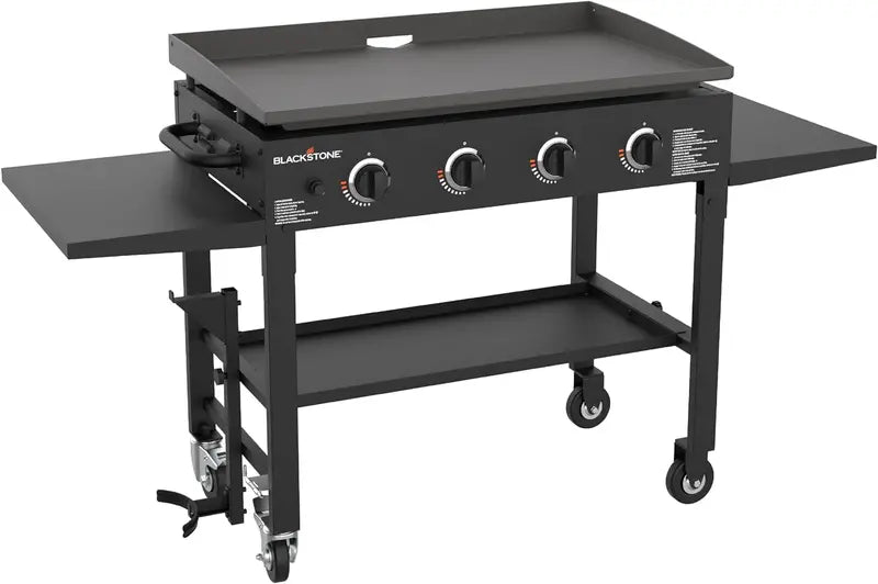 Commercial-Style 36 4-Burner Gas Griddle Station  Propane-Powered Flat Top Grill with Side Stands