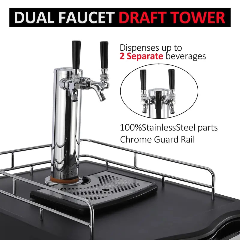 Dual-Tap Kegerator  Full-Size Stainless Steel Draft Beer Dispenser with CO2 Tank and Precision Temp Control (32 F 0 F)