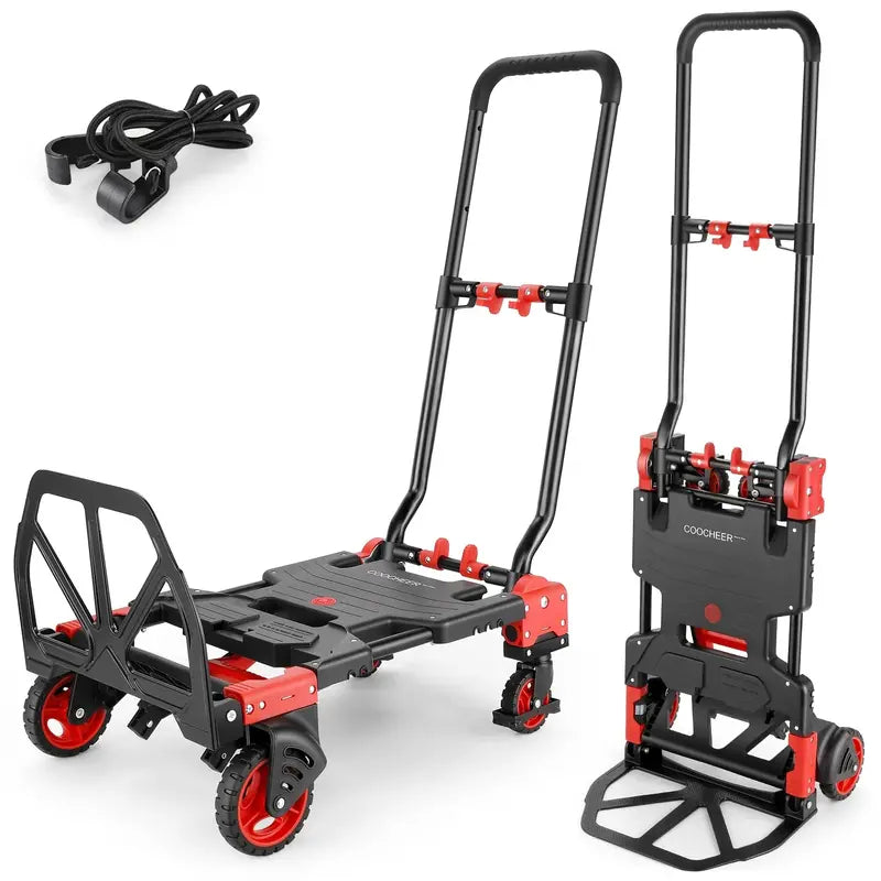 COOCHEER Heavy-Duty Folding Hand Truck  330 lb Load Capacity with Pneumatic Tires and Ergo Handle