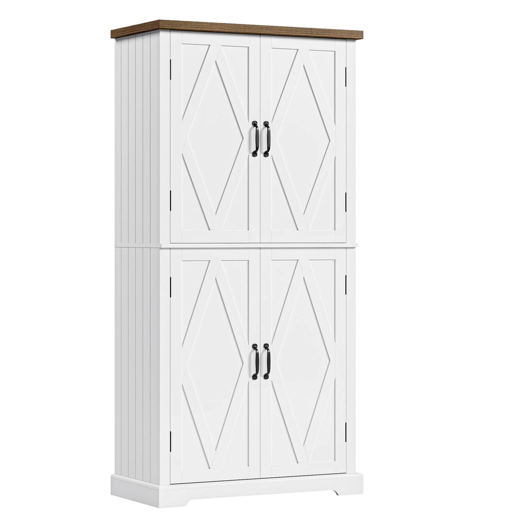 HOSTACK 64" Pantry Cabinet, Tall Kitchen Pantry Storage Cabinet, Modern Farmhouse Bathroom Storage Cabinet, Large Bookcase, 4 Doors|Adjustable Shelves, for Dining Room, Living Room, Home Office, White