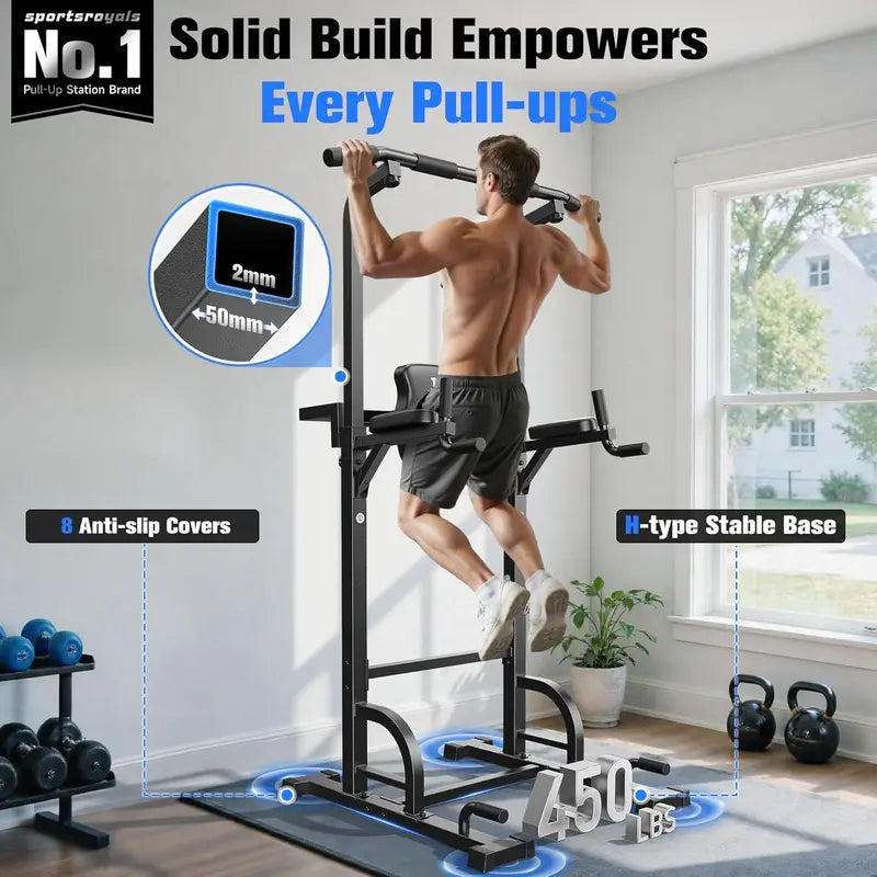 Sportsroyals Power Tower Pulp Up Bar Station – 450 lb Capacity Tilted Immersion Trainer