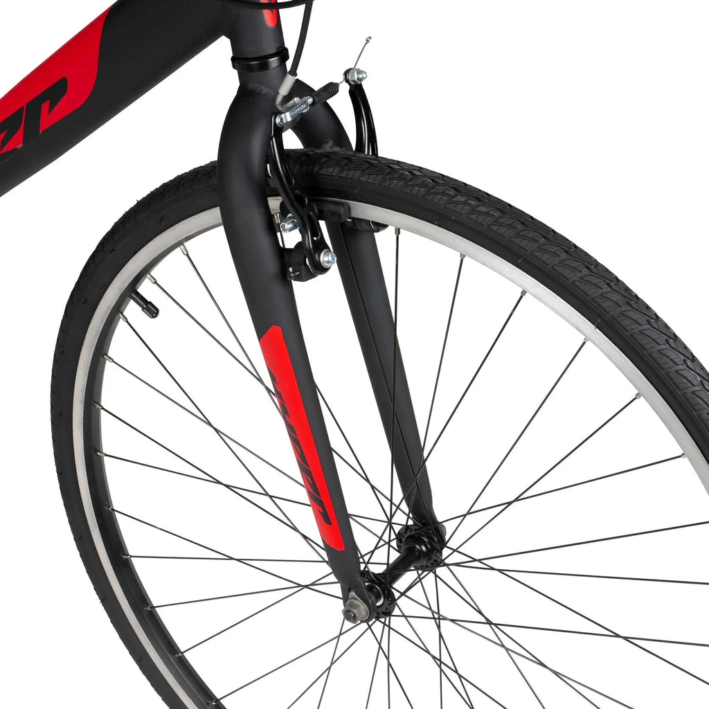 Hyper Bicycle 700c Men's Spin Fit Hybrid Bike, Black and Red