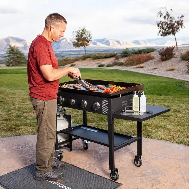 Commercial-Style 36 4-Burner Gas Griddle Station  Propane-Powered Flat Top Grill with Side Stands
