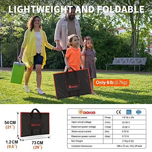DOKIO 110w 18v Portable Foldable Solar Panel Kit, Solar Charger With Controller 2 Usb Output