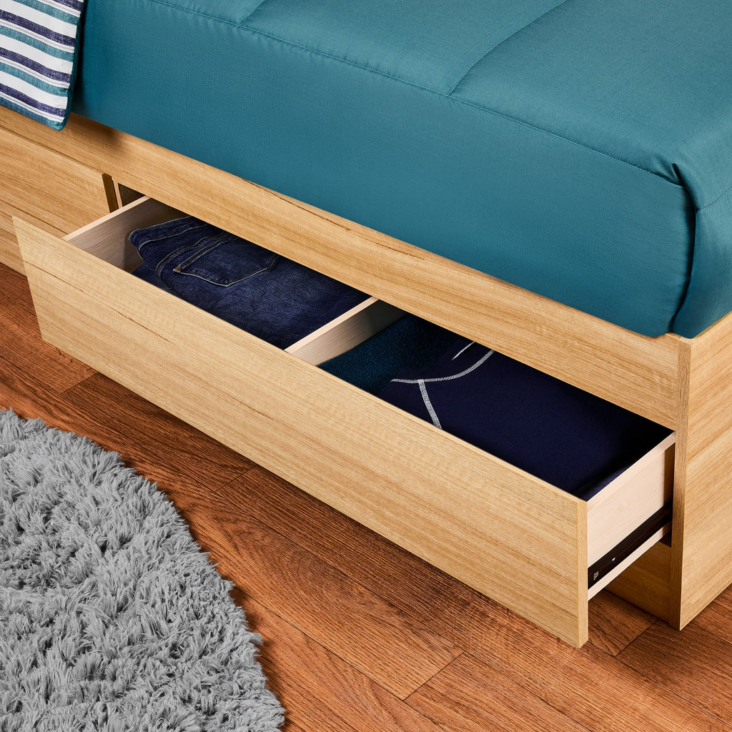 Your Zone Easy to Assemble Storage Bed with Bookcase Headboard, Twin, Natural Teak Finish