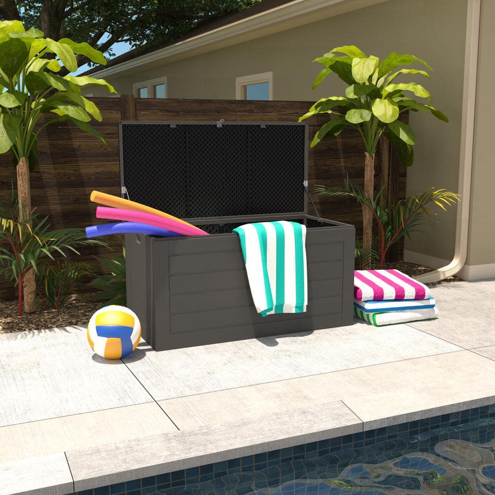 Cosco 88180BGY1E 180 Gal. Extra Large . Black and Charcoal Outdoor Deck Box