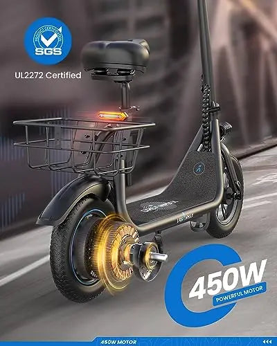 URBANMAX C1 Electric Scooter – 450W Motor, Detachable Seat, 22-Mile Range