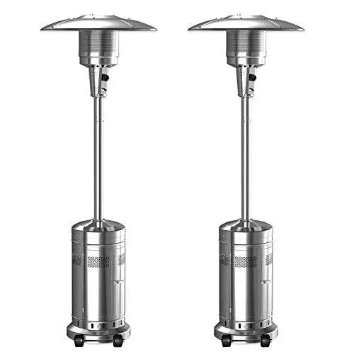 Dual 48,000 BTU Stainless Steel Patio Propane Heaters  Wheeled Floor-Standing Outdoor Heating Units (Silver)