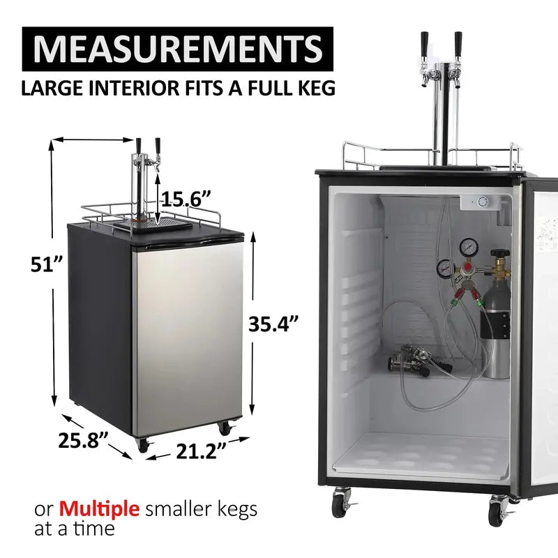 Dual-Tap Kegerator  Full-Size Stainless Steel Draft Beer Dispenser with CO2 Tank and Precision Temp Control (32 F 0 F)