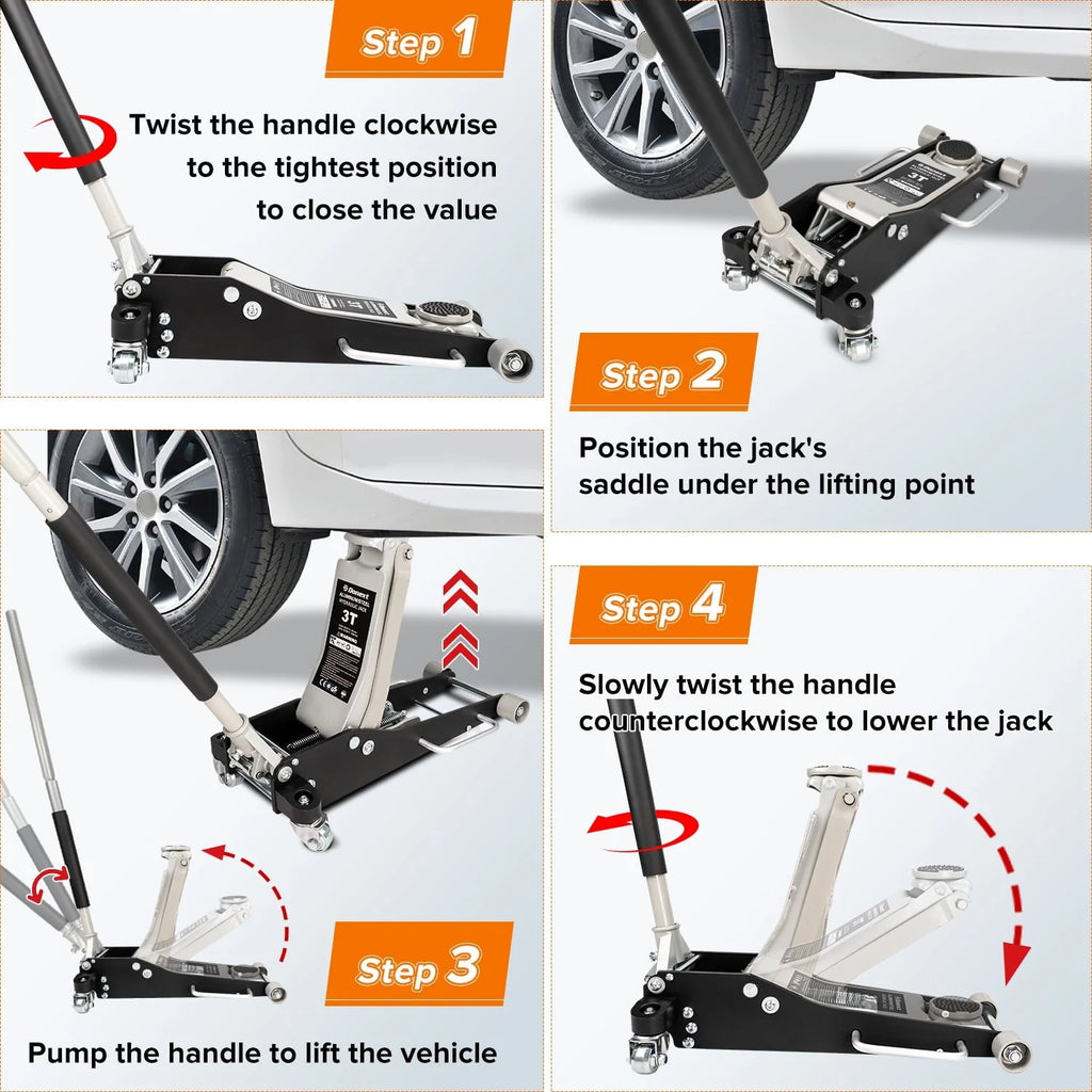 Donext 3 Ton Low Profile Racing Floor Jack - Aluminum and Steel Construction, Dual Pistons Quick Lift Pump, Lifting Range 3.54"-19.69"