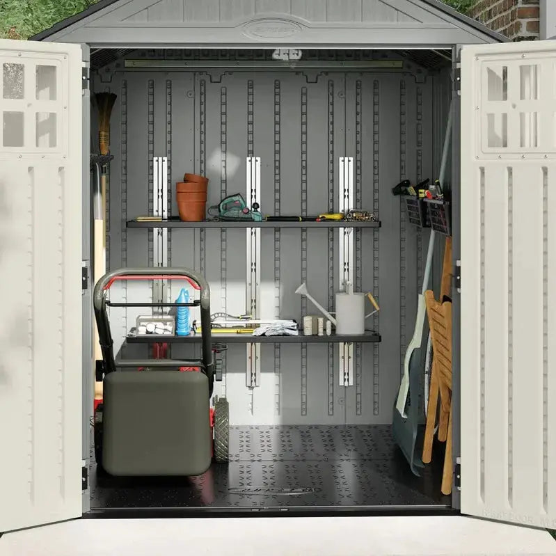 Suncast 6 ft. x 5 ft. Compact Resin Storage Shed – Low-Maintenance Backyard Organizer