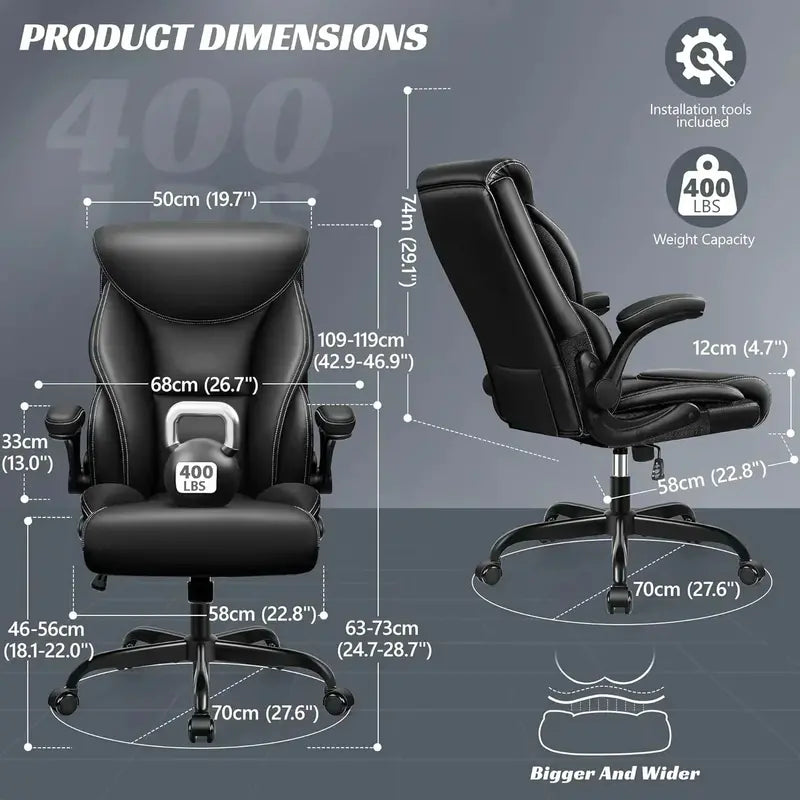 Spacious Rotating Computer Chair with Lumbar Support and Elevated Seat – Heavy-Duty Office Desk Chair
