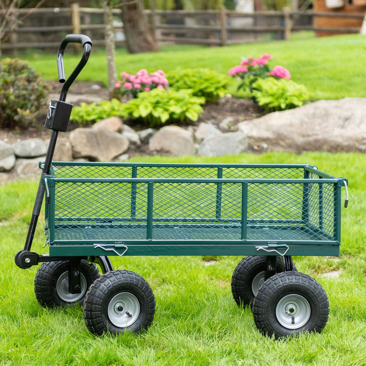 Garden Star 700lb Capacity . 38” x 20” Towable Mesh Garden Utility Cart