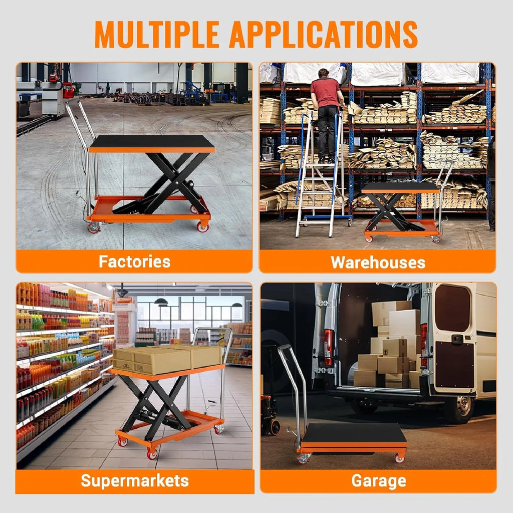 M Optimized Hydraulic Lift Table, 500 lb Capacity Hydraulic Table Cart, Single Scissor Lift Cart 28.5 in Lifting Height with 4 Wheels and Non - Slip Pad for Material Handling, Black