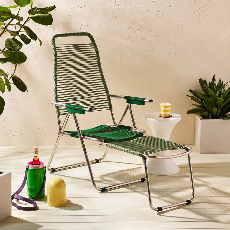 Spaghetti Outdoor Lounge Chair – Sage Green Woven Frame