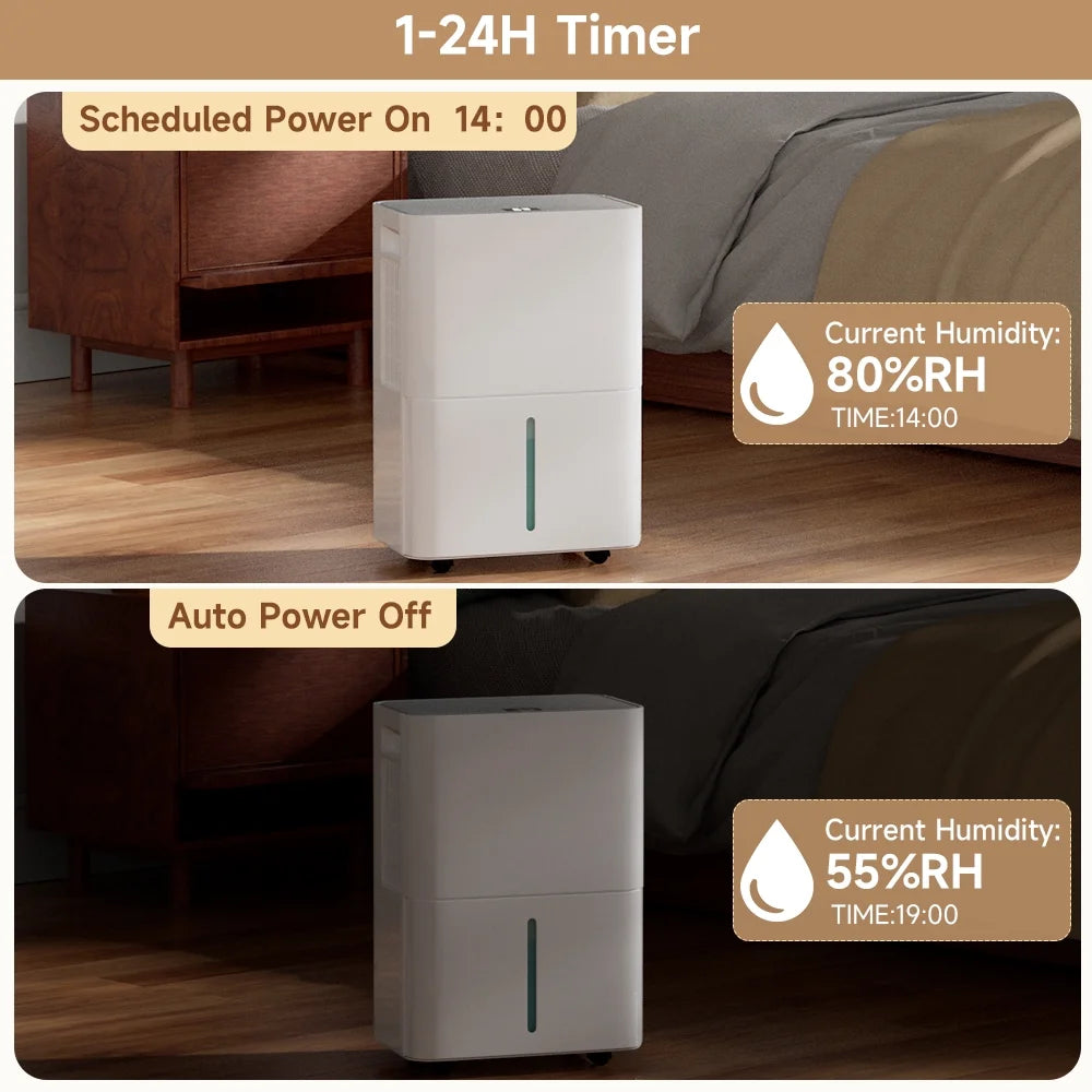 Dehumidifiers for Home, 2500 Sq.ft with Drain Hose Max 26 Pints, Dehumidifier for Basement, Bathroom, Bedroom, Three Modes, Intelligent Humidity Control, Dry Clothes, 24HR Timer