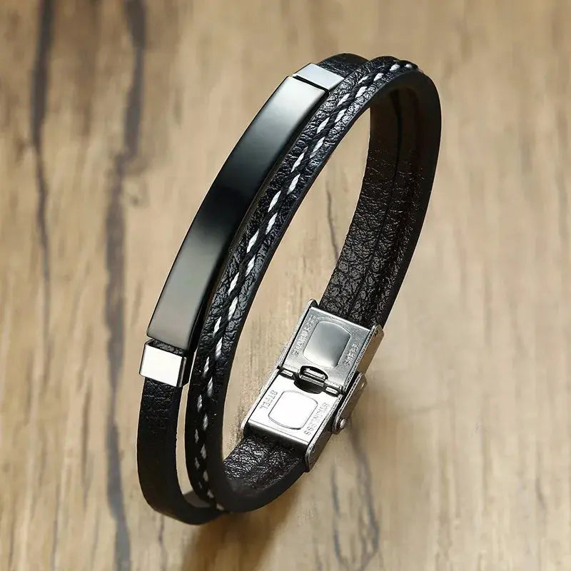 Textured Sew-Line Genuine Leather Bracelet
