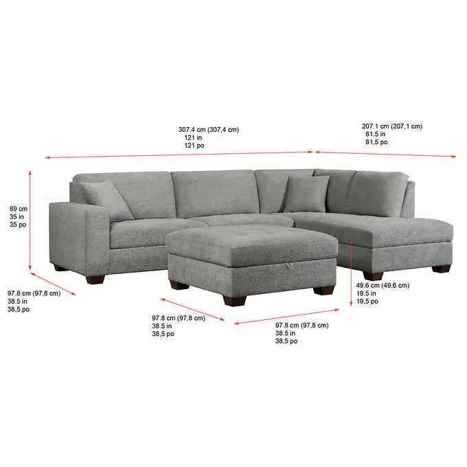 Thomasville Miles Fabric Sectional – Modular Design with Integrated Storage Ottoman