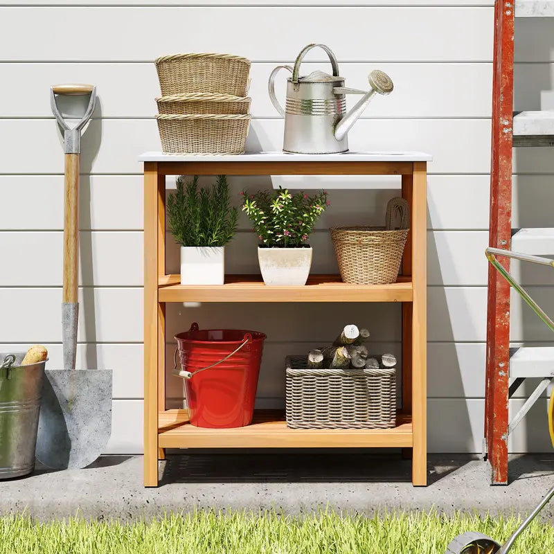 Three-Tier Wooden Patio Sideboard – 32″ x 16″ x 36″ Outdoor Serving and Storage Unit