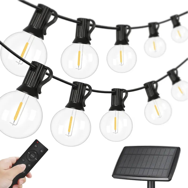 SZRSTH Solar Outdoor String Lights, 50FT Patio Decor Lights with Remote 25 Shatterproof LED Bulbs Waterproof Hanging Lights for Backyard Porch Party Garden Wedding