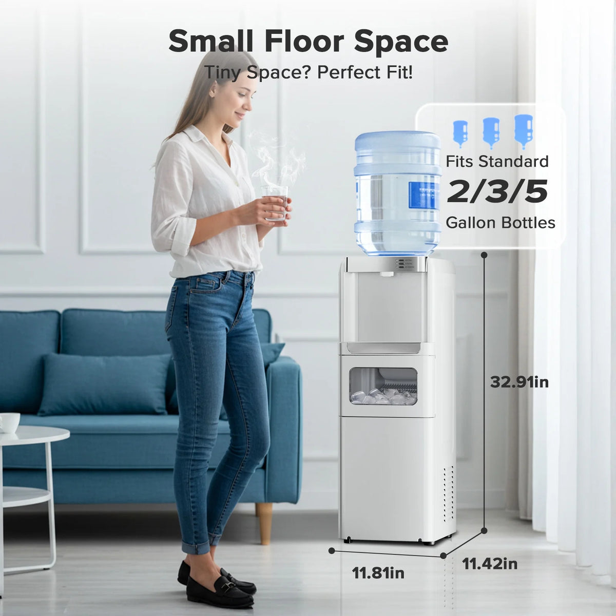 LHRIVER 2 - 5 Gallon Water Dispenser & 6 - Min Ice Maker, 3 - in - 1 Hot/Cold/Ice, Child Lock & Energy - Efficient, for Home/Office, Black