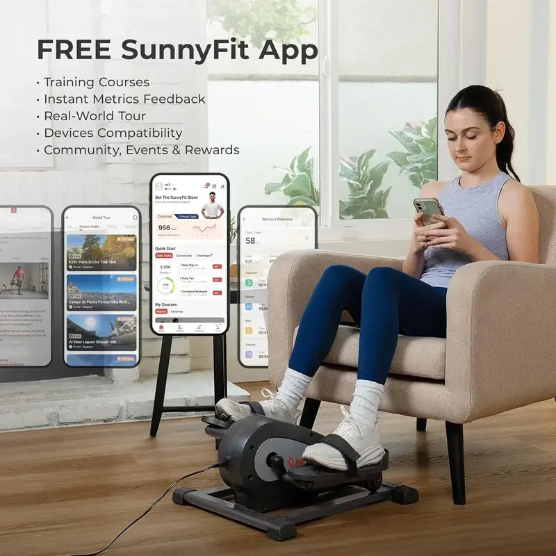 Sunny Health Fitness Smart Mini Elliptical for Under-Desk Pedaling Workouts