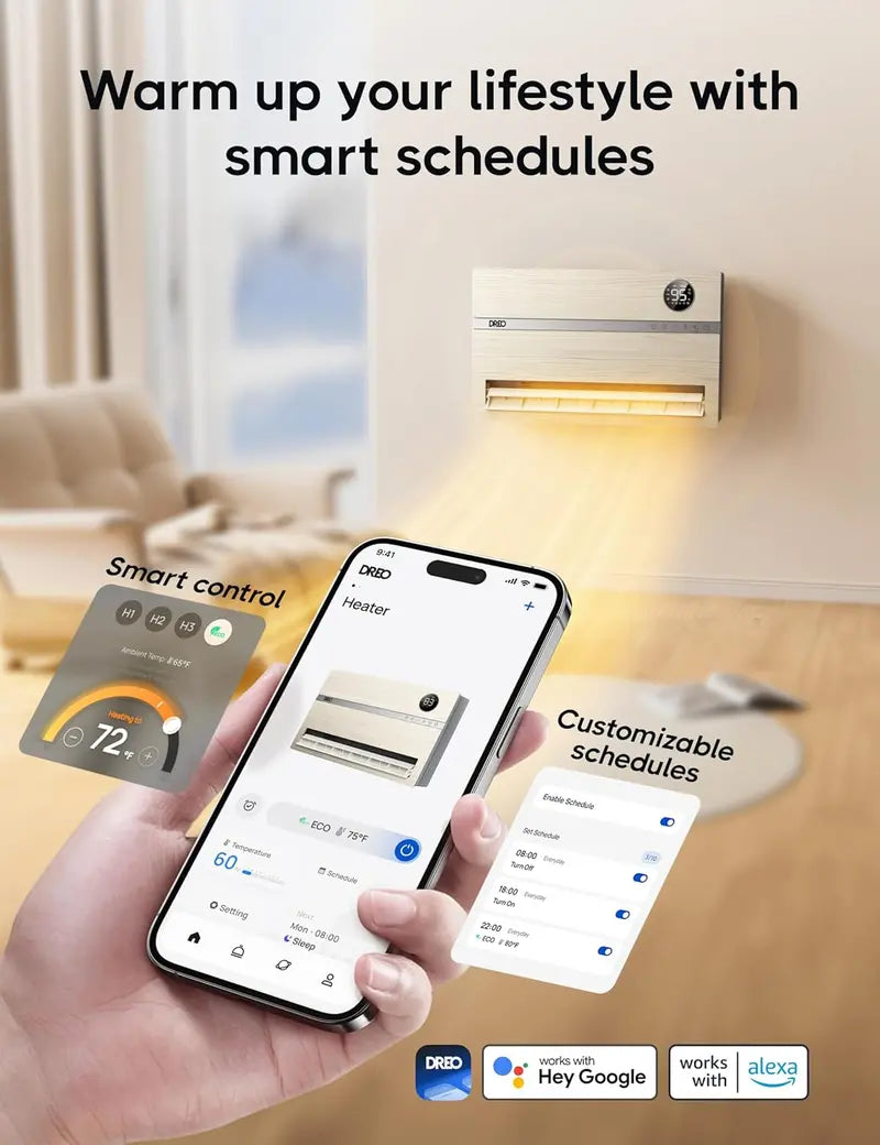 Dreo WH719S Smart Wall Heater | 1500W Vertical Oscillating Heater with 120 Sweep, Alexa Integration, 24H Timer, Remote & Adjustable Thermostat for Compact Spaces