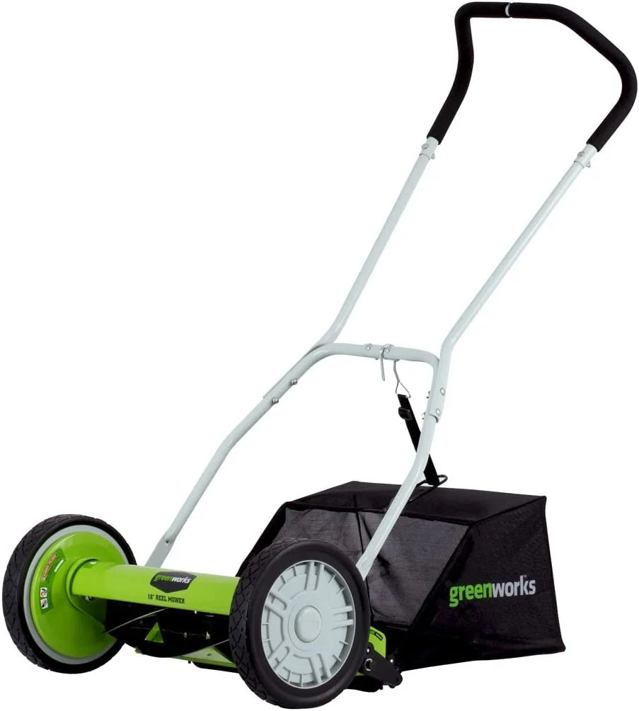 Greenworks 16-Inch Reel Lawn Mower with Grass Catcher 25052 .Black/Green . 47"D x 22"W x 29.75"H💝 Last Day For Clearance