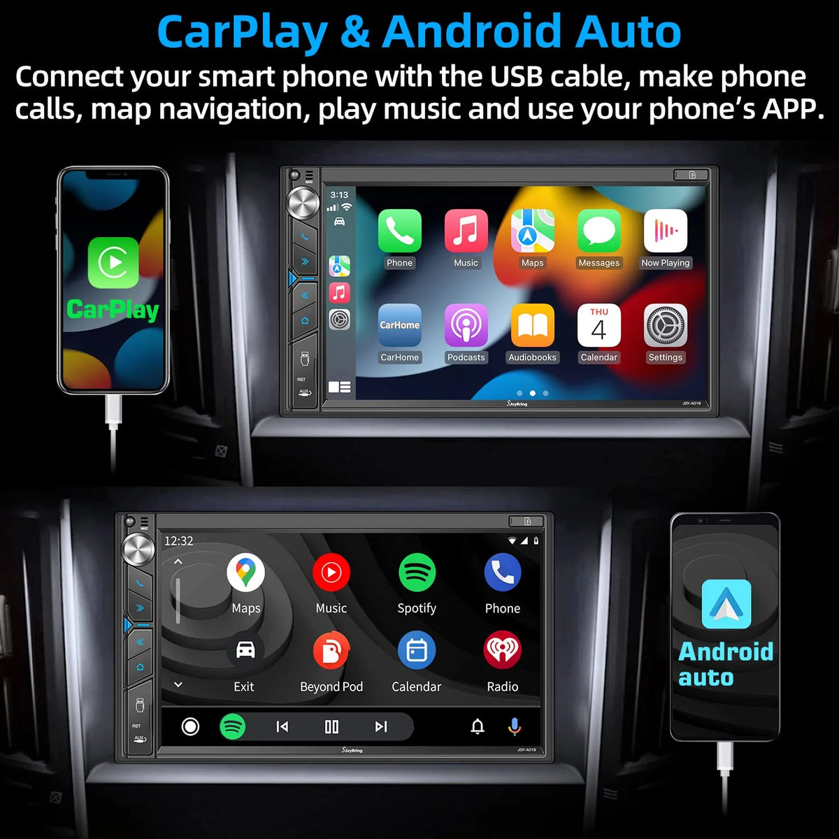 Double Din Car Stereo with Dash Cam - Voice Control Carplay, Android Auto, Steering Wheel Controls, 7" HD Touchscreen, Backup Camera, Bluetooth, Mirror Link, Subw, USB/TF/AUX, AM/FM Radio Receiver