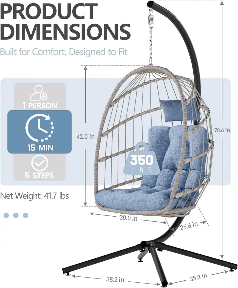 SWITTE All-Weather Egg Swing Chair — Durable Wicker Hanging Seat Rated for 350 lbs