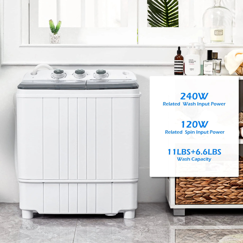Homguava Portable Washing Machine 17.6Lbs Capacity Washer and Dryer Combo 2 In 1 Mini Compact Twin Tub Washing Machine Laundry Washer(11Lbs) & Spinner(6.6Lbs) with Built-in Gravity Drain Pump,Low Nois
