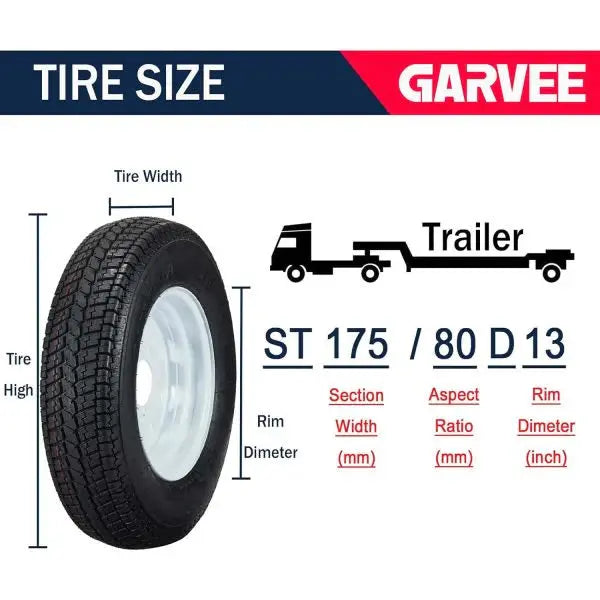 Trailer Tire & Wheel Combo – 175/80-13 White Spoke Rims, 5-Lug, Load Range C (2-Pack)