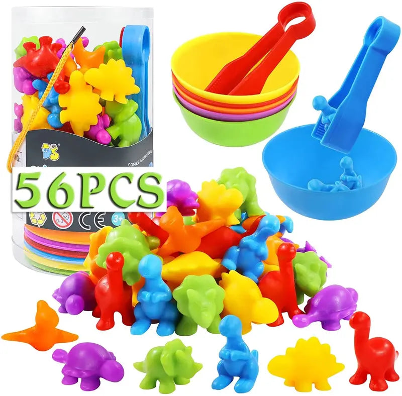 DinoPlay Counting Dinosaur Toys Set  Educational STEM Montessori Game with Sorting Bowls for Kids 3+