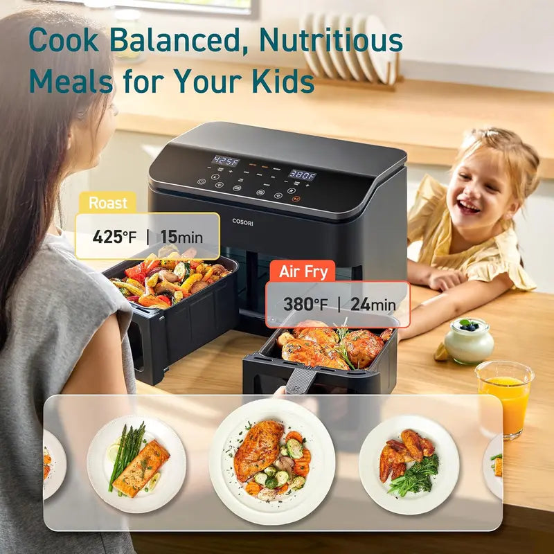 COSORI 9-Quart Dual Basket Air Fryer  10-in-1 Family-Sized System for Balanced, Healthy Meals
