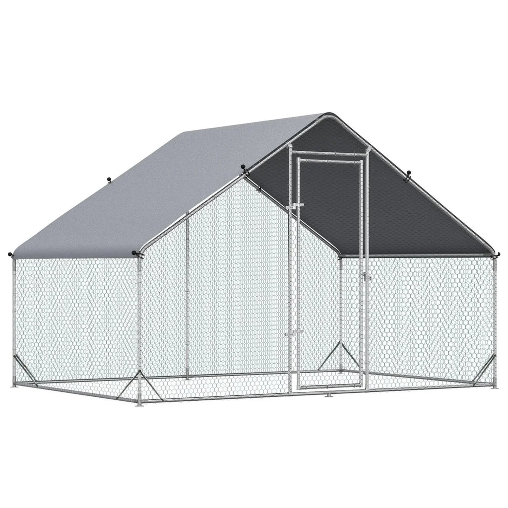 GFVCNIO Metal Coop Run with Cover Walk-In Outdoor Poultry Pen for Rabbits Ducks Large Hen House for Yard 10' x 6.5' x 6.5' Silver