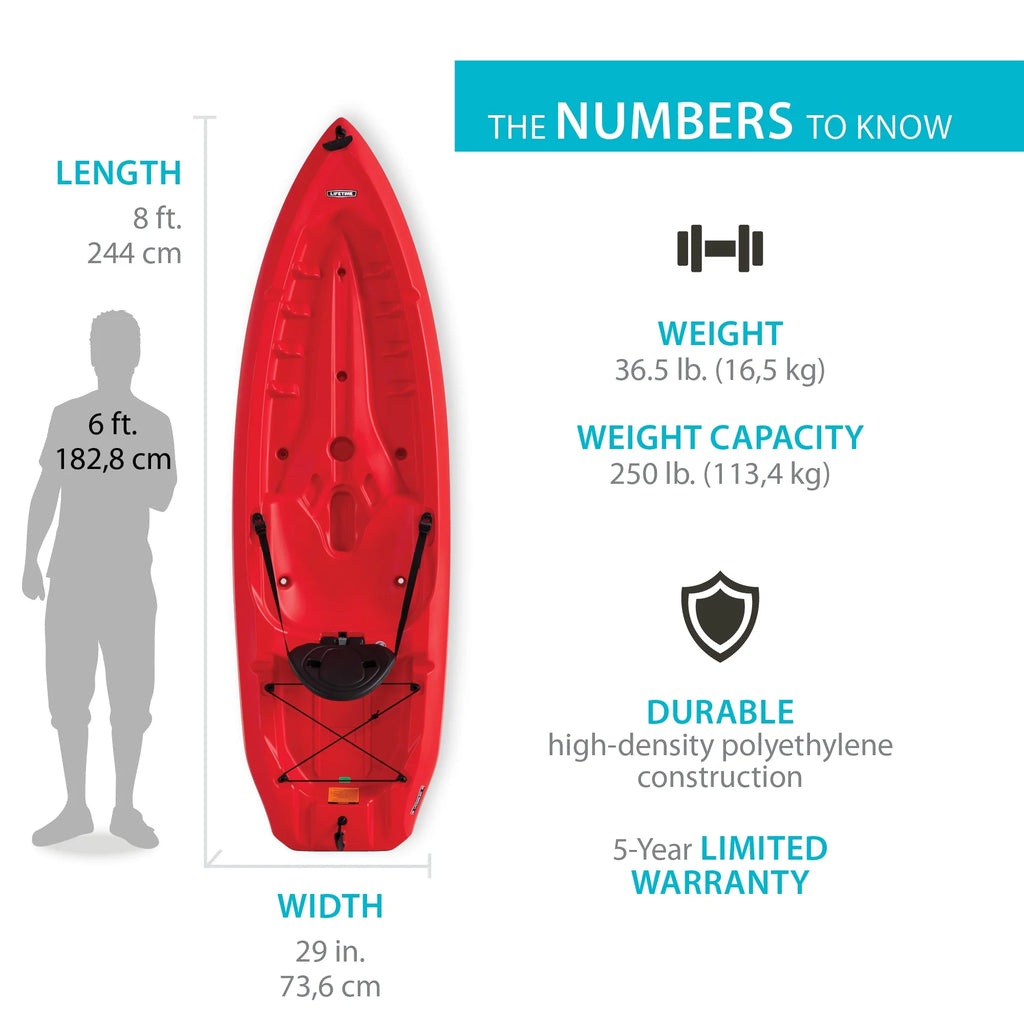 Lifetime Daylite 8 Ft Sit - on - Top Kayak, Red (90775)