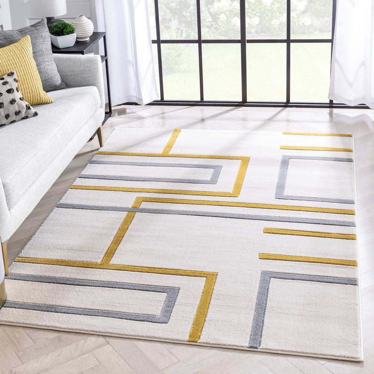 Well Woven Good Vibes Fiona Modern Geometric Gold 5'3" x 7'3" Area Rug